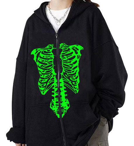 High Street Hip Hop Oversize Skeleton Zip Hoodie