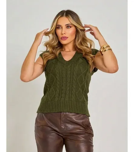Colete De Tricot Feminino Tranças