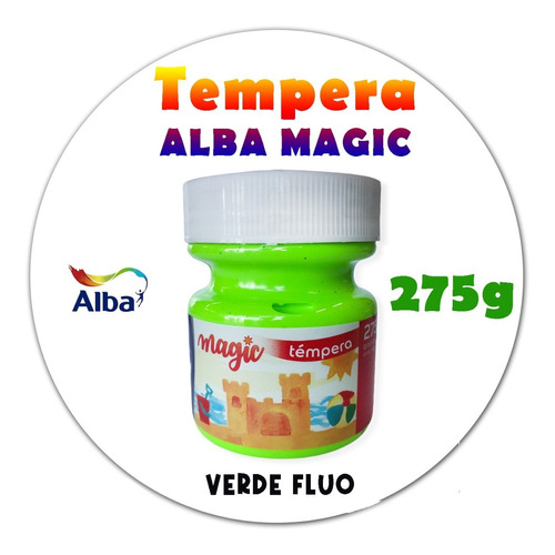 Tempera Alba Magic Pote X 275 Gms Color Verde Fluo No Tóxica