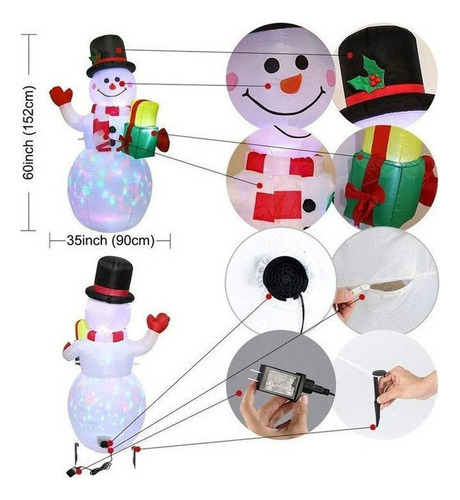 Navideños Con Luz Led Ninos Mono De Nieve Muñecos Inflables
