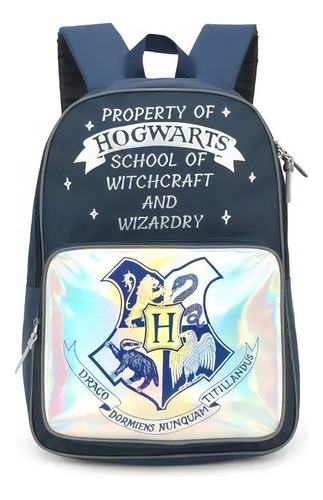 Mochila Escolar Harry Potter Bruxo Holográfica Costas Tam G Cor Azul Desenho do tecido Harry Poter Filme