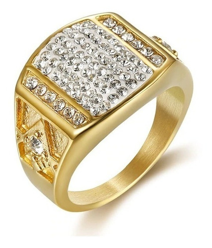 Anillo Argolla Mason Masoneria Piedras Cz Color Oro Hombre