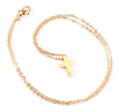 Imagen 6 de 6 de Collar Mujer Dije Cruz Minimalista Acero Inoxidable Dorado