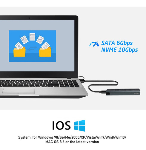Carcasa De Disco Duro Ssd M.2 Nvme A Usb 3.1 Adaptador Pc