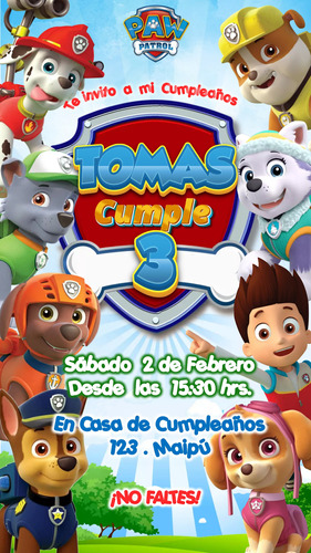 Invitación Digital Paw Patrol Personalizada Para Cumpleaños