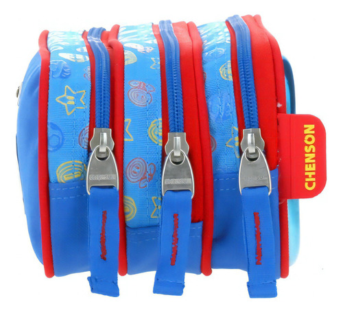 Lapicera Escolar Chenson Mario Bros Triple Compartimento Azul