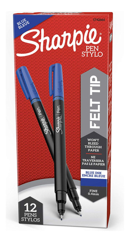 Sharpie Boligrafo Punta Fieltro Fina Azul 12 Unidad