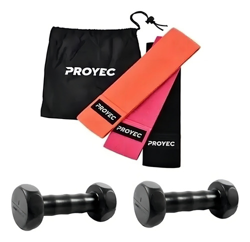 Bandas Circulares Tela Proyec + Mancuernas 2 Kg Kit Fitness