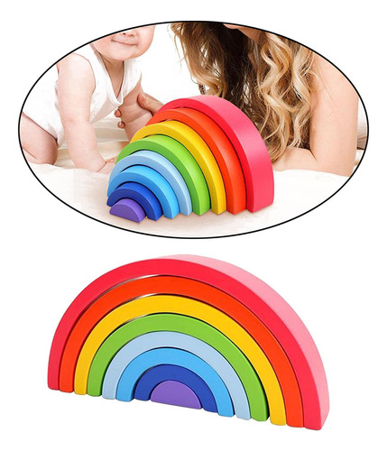 8 Piezas Arco Iris Construcción Apilamiento Bloques Diy