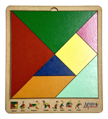 Brinquedo Educativo Mega Impress Tabuleiro Tangram Madeira Cru Quantidade De Peças 7