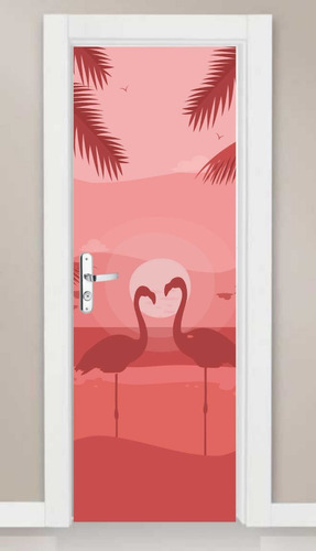 Adesivo Parede Porta Casal Flamingo Apaixonados Vermelho New