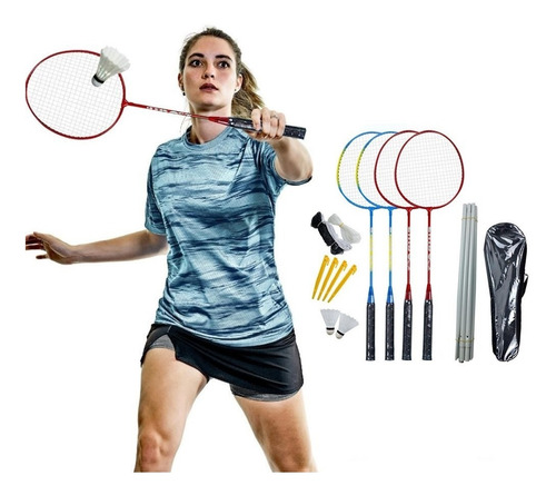 Set Badminton 4 Raquetas + 2 Plumillas + Red / Jugueton