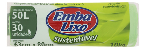 Saco para Lixo Sustentável 50l Embalixo 30 Unidades