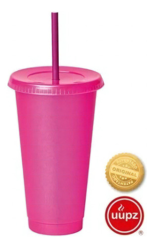 10 Vasos Reusables Con Popote Para Cafe Frio 24 Oz Color Rosa