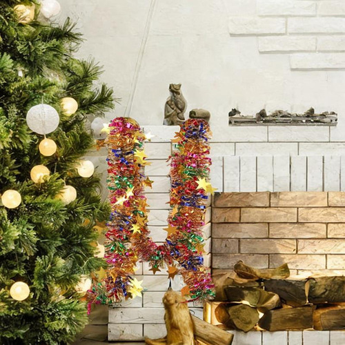 Guirnalda De Oropel Navideño Con Estrellas, Guirnalda De