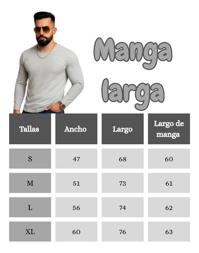 Polera Manga Larga Suave Resistente Buen Calce 100% Algodón