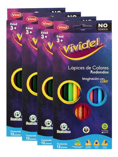 4 Cajas De Lapices De Colores Con 12 Vividel