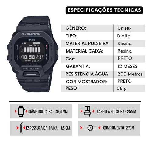 Relógio Casio G-shock G-squad Preto Masculino Gbd-200