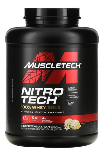 Suplemento en polvo MuscleTech Nitro Tech 100% Whey Gold proteína sabor french vanilla crème en pote de 2.27kg