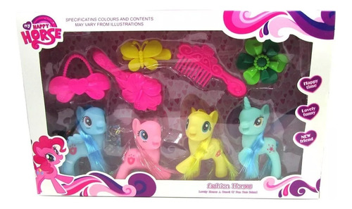 Set My Happy Horse 4 Ponys Unicornios Con 5 Accesorios