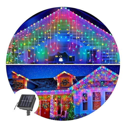 Luces Cascada Solares 4mts De 120 Led Decorativas Navideña