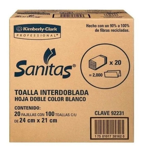 Caja Toalla Interdoblada Sanitas 20 Paquetes C/u 100 Toallas