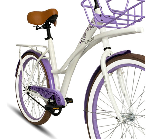 Bicicleta Urbana Aruba Canasta Salpicadera Portabulto Rod 24 Color Blanco/morado