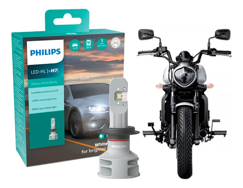 1 Unidade Lâmpada Moto Philips Ultinon Led H7 6200k +160% 