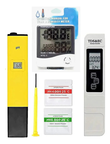 Kit Combo Portatil Digital Medidor Ph Peachimetro Ec Electroconductidad Conductividad Tds Solidos Totales Disueltos Estacion Meteorologica Termohigrometro Humedad Temperatura Hidroponia Indoor Cultivo