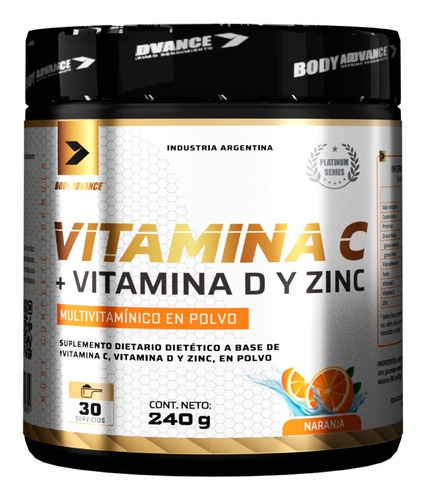 Vitamina C 240 Grs Body Advance Acido Ascorbico + D + Zinc