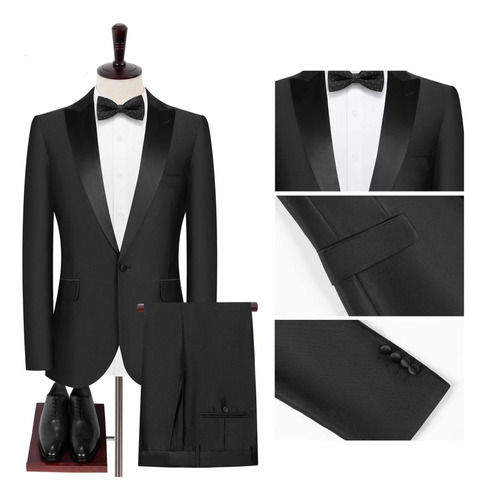 Traje Negro Elegante Novio De Dos Piezas