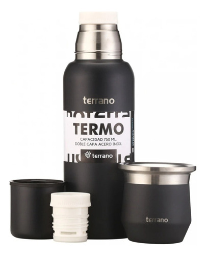 Set Terrano Termo 750ml + Mate Acero Flap  + Bombilla Regalo