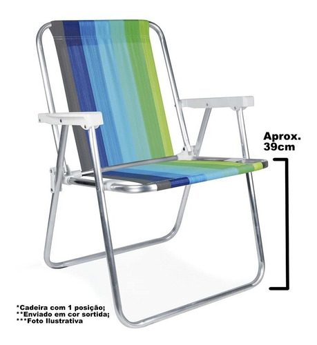 Cadeira De Praia Alta Aluminio Azul Forte 2274 Promoção Full