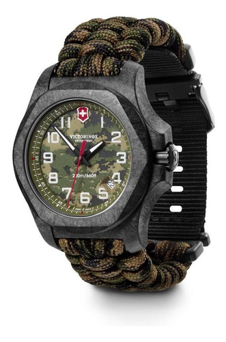 Reloj Victorinox I.N.O.X. Carbon 241927.1*edltda para hombre, color de correa verde militar, color del bisel, gris y plomizo, color de fondo verde militar