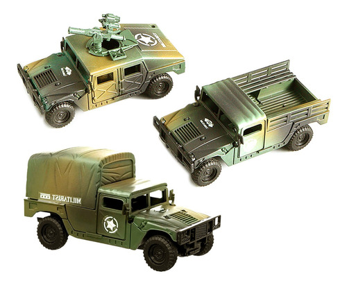 Kit C/3 Miniaturas Carros Militar Colecionador 1:32 Fricção Cor Verde-musgo