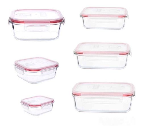 Pack X6 Hermetico Vidrio Pyrex Easy Vent Tapa Con Traba