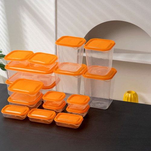 Set 17 Tuppers Contenedores De Alimentos Multitamaño Colores Naranja
