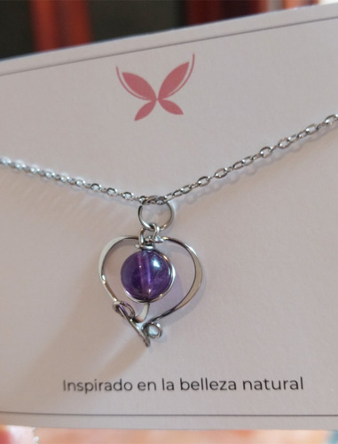 Imagen 2 de 3 de Dije Collar Cadena Con Piedra Amatista De Acero Quirúrgico
