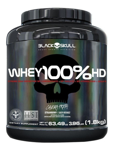 Whey 100% Hd 1,8kg Wpc + Isolado + Hidrolisado - Black Skull Sabor Morango