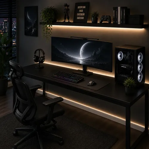 Mesa Gamer 150cm Industrial Estrutura Aco Para Computador
