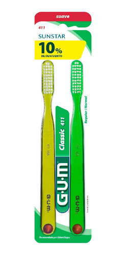 Cepillo Dental Gum Classic Suave 411 X 2 Un
