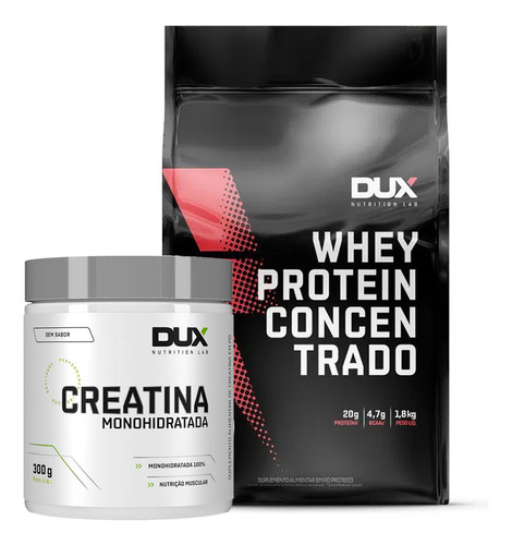 Kit Whey Concentrado 1,8kg + Creatina 300g - Dux Nutrition Sabor Capuccino