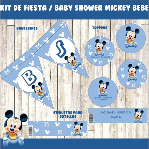 Kit Imprimible Mickey Bebe Baby Shower Fiesta Cumpleanos Mercado Libre