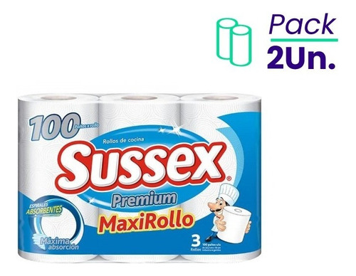 Rollos De Cocina Premium Doble Sussex 3x100 Paños Pack X2