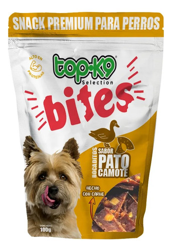 Snack Topk9 Bites Perro Bolsas 100g Bocaditos Pato/camote