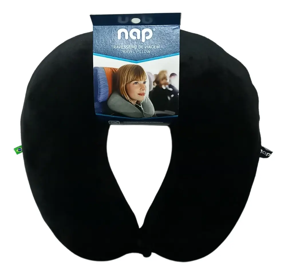 Travesseiro para Viagem NAP Voyage Nasa Plush Preta Viscoelástico Pescoço