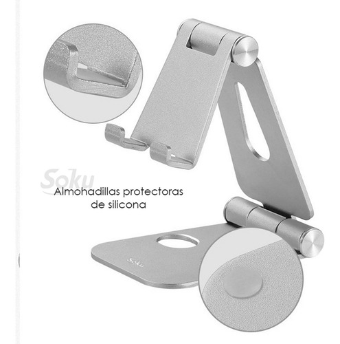 Soporte Metal Celular Tablet Pad De 4'' A 13'' Lujo Abatible Color Plata