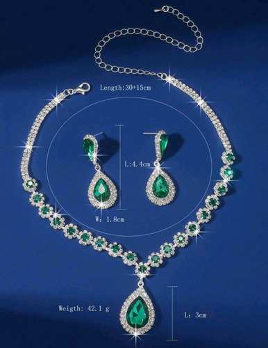 Set Collar + Aretes Joyeria Elegante Boda Fiesta Verde Mod 2
