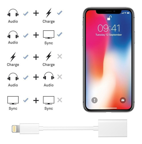 Adaptador Split Lightning Auriculares Y Carga iPhone Música®