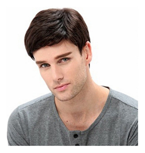 Imagen 6 de 9 de Peluca Para Hombre, Natural, Negra, De Fibra Corta, Para Hom